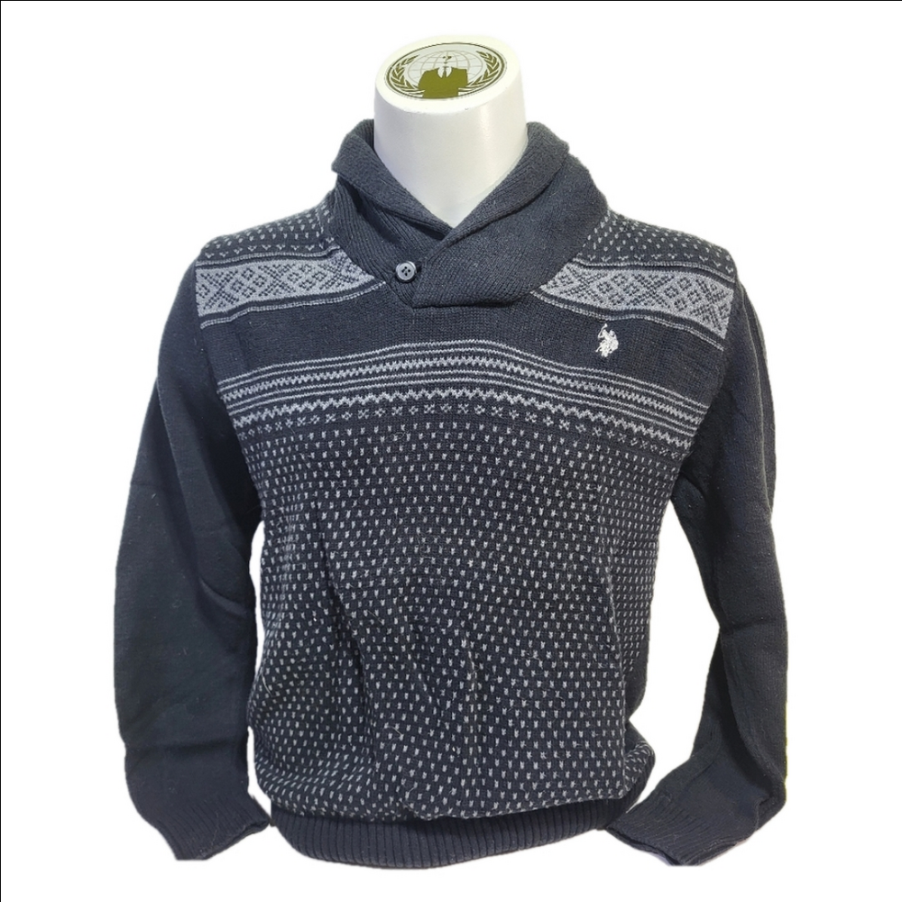 US Polo Assn Men's Black and Gray Sweater